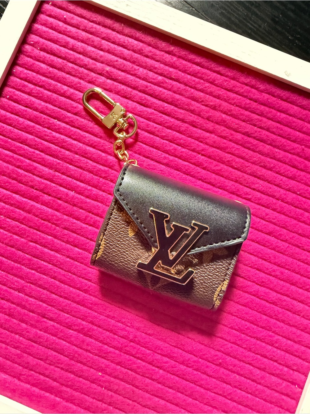 Airpods holder Monogram & Black Accent Key Pouch with Gold Hardware
